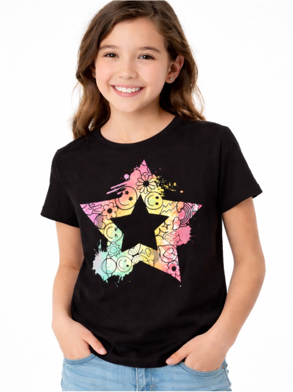 The Children’s Place‎ Girls Rainbow Star Graphic Tee Black Size 10/12